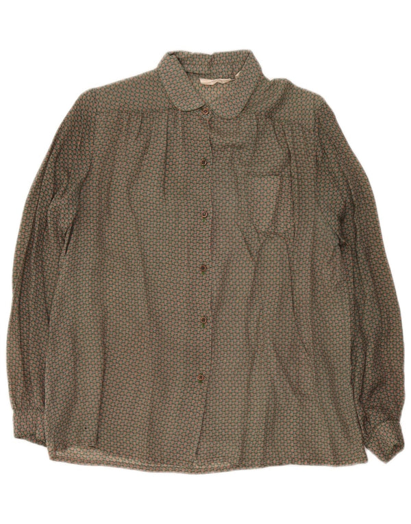 Damska bluzka koszulowa w stylu vintage EU 42, duża, zielona, w kwiaty, retro