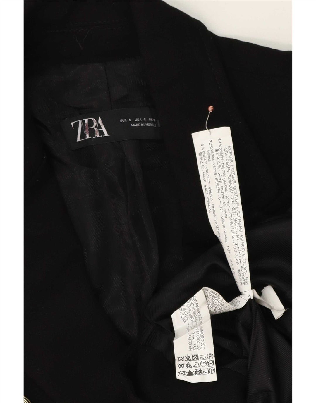 Jaqueta blazer feminina Zara com peito duplo Reino Unido 10 poliéster preto pequeno