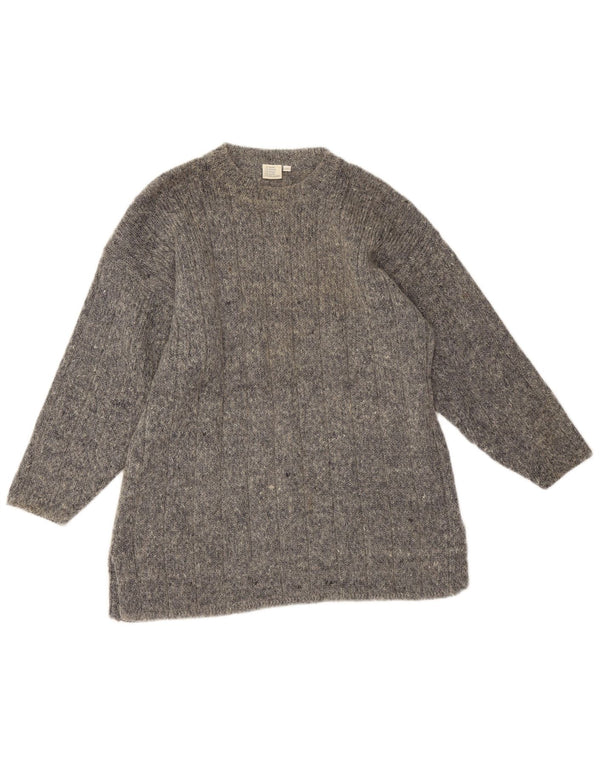 Vintage Womens Longline Crew Neck Jumper Sweater UK 16 Large Grey Silk
