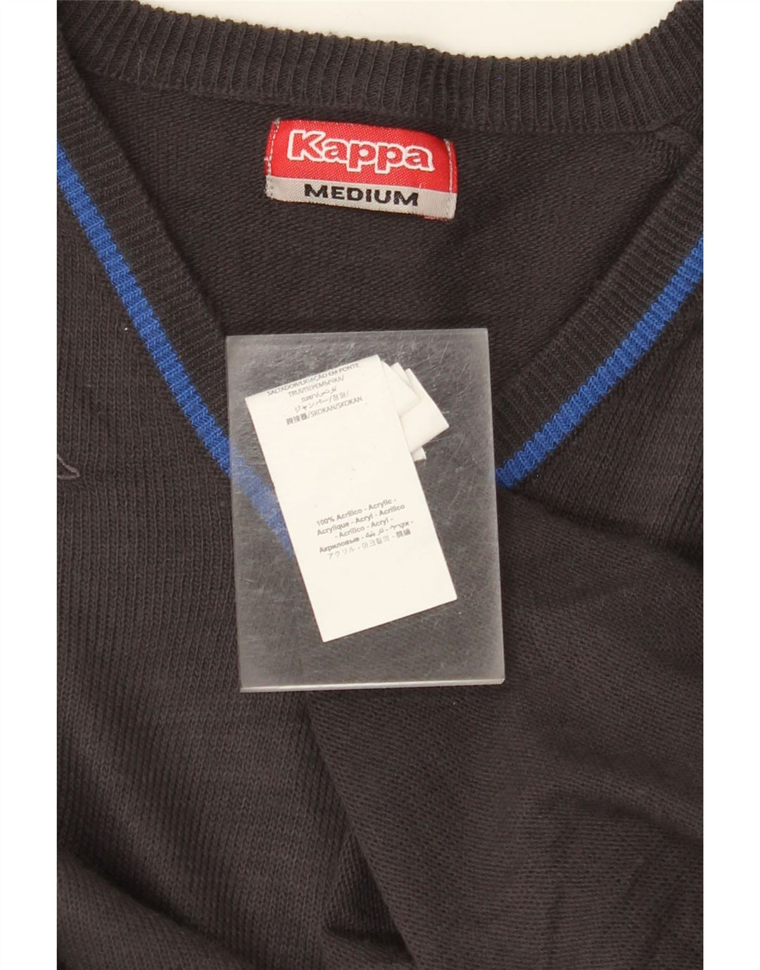 KAPPA Mens V-Neck Jumper Sweater Medium Grey Acrylic
