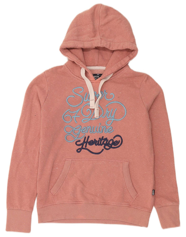 Superdry Womens Graphic Hoodie Jumper UK 12 Medium Pink Flecked Cotton