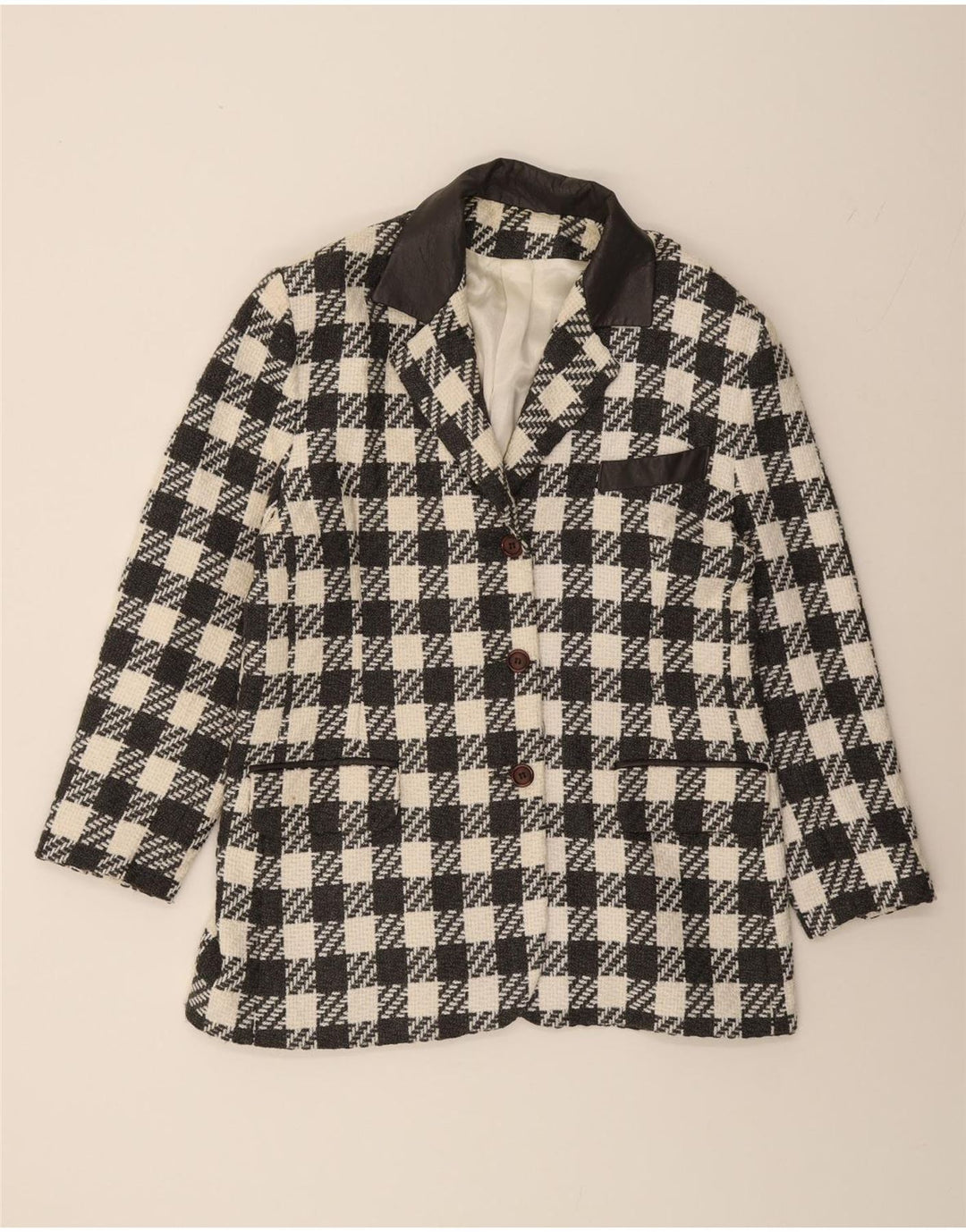 VINTAGE Womens 3 Button Blazer Jacket UK 14 Large Black Check Vintage Vintage and Second-Hand Vintage from Messina Hembry 