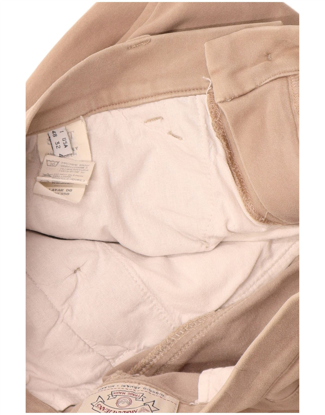 Armani Womens Straight Casual Trousers IT 48 Medium W32 L32 Beige Cotton