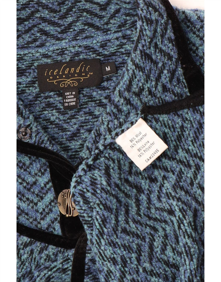 ICELANDIC Womens Cardigan Sweater UK 14 Medium Blue Chevron Wool