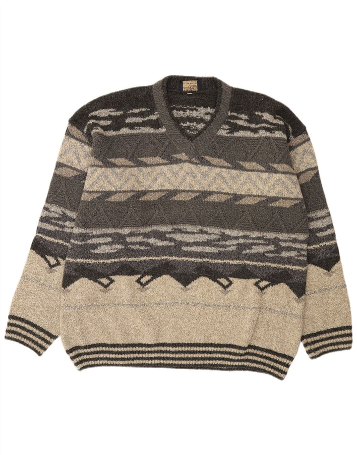 COMPASS CARD Mens V-Neck Jumper Sweater IT 52 Large Grey Geometric