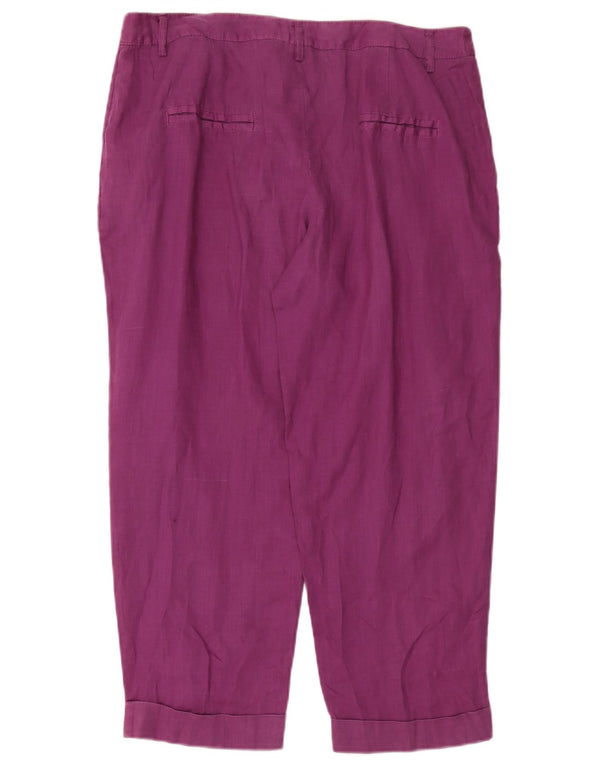 Zara Womens Straight Cropped Trousers Large W30 L25 Purple Ramie