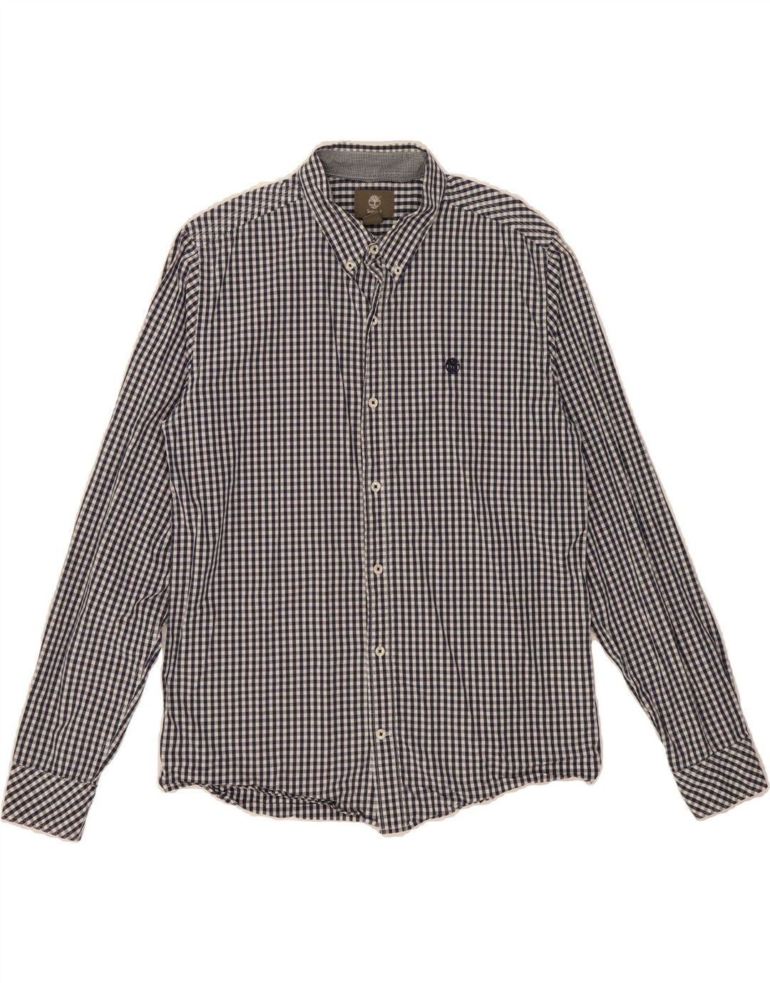 TIMBERLAND Mens Slim Fit Shirt Medium Navy Blue Gingham Cotton Vintage Timberland and Second-Hand Timberland from Messina Hembry 