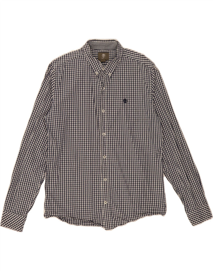TIMBERLAND Mens Slim Fit Shirt Medium Navy Blue Gingham Cotton Vintage Timberland and Second-Hand Timberland from Messina Hembry 