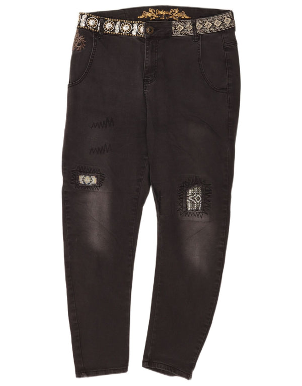 Vaqueros Desigual Mujer Desgastados Crop Slim W30 L25 Algodón Negro