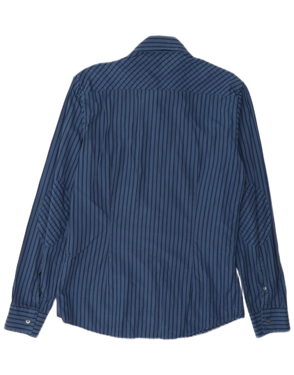 Camicia militare da uomo Iceberg Large in cotone gessato blu navy