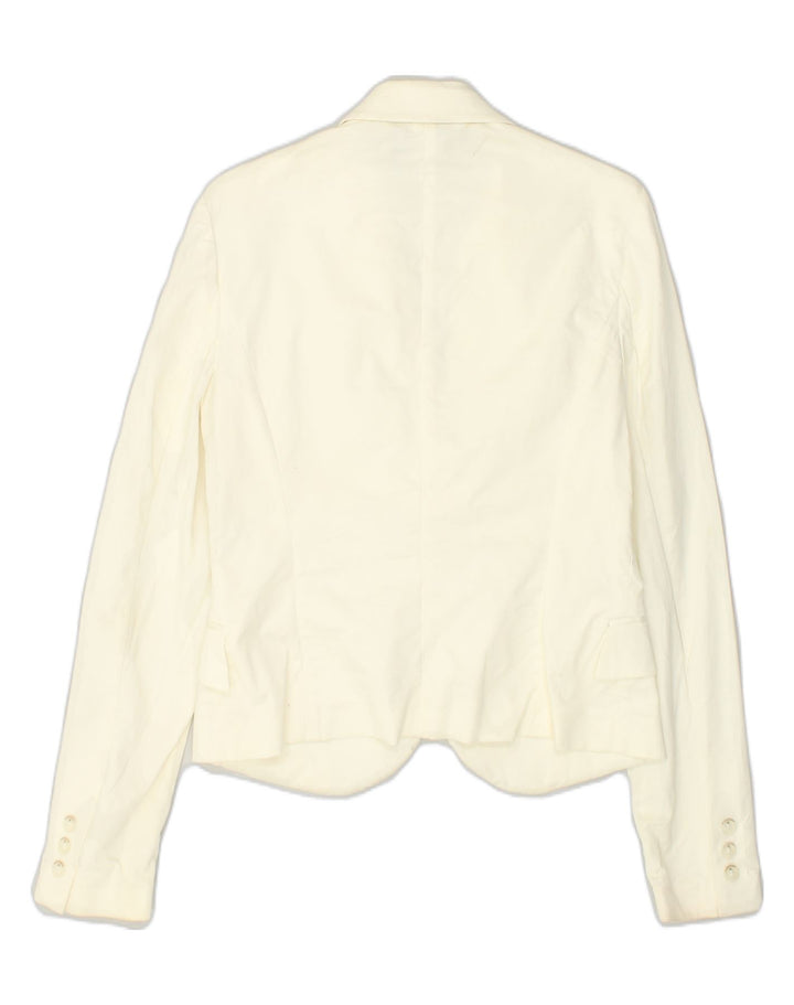 RICHMOND Womens 1 Button Blazer Jacket IT 44 Medium Off White Cotton | Vintage Richmond | Thrift | Second-Hand Richmond | Used Clothing | Messina Hembry 