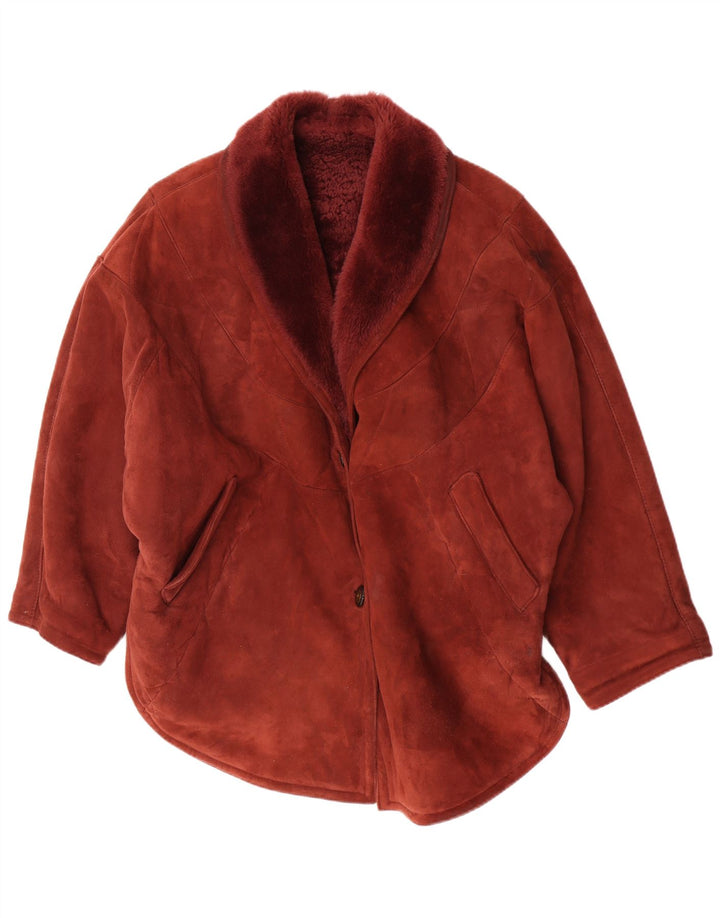 Vintage Damen Shearling Jacke IT 42 Medium Burgunder Shearling