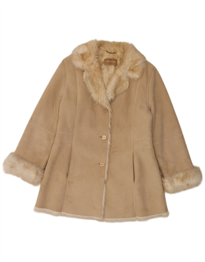 Gerry Weber Womens Oversized Sherpa Overcoat UK 12 Medium Beige Polyester