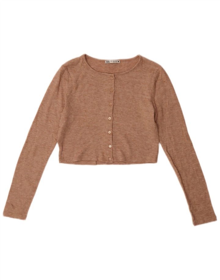 ZARA Womens Crop Cardigan Sweater UK 12 Medium Beige