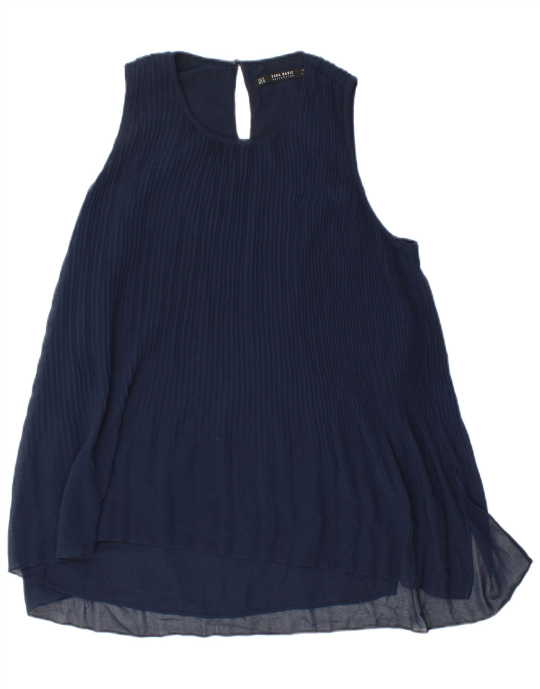 ZARA Womens Sleeveless Blouse Top UK 14 Medium Navy Blue Polyester