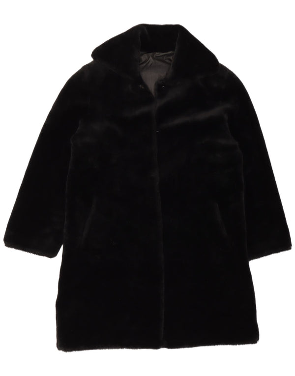 Vintage Womens Velour Overcoat UK 14 Large Black Acrylic