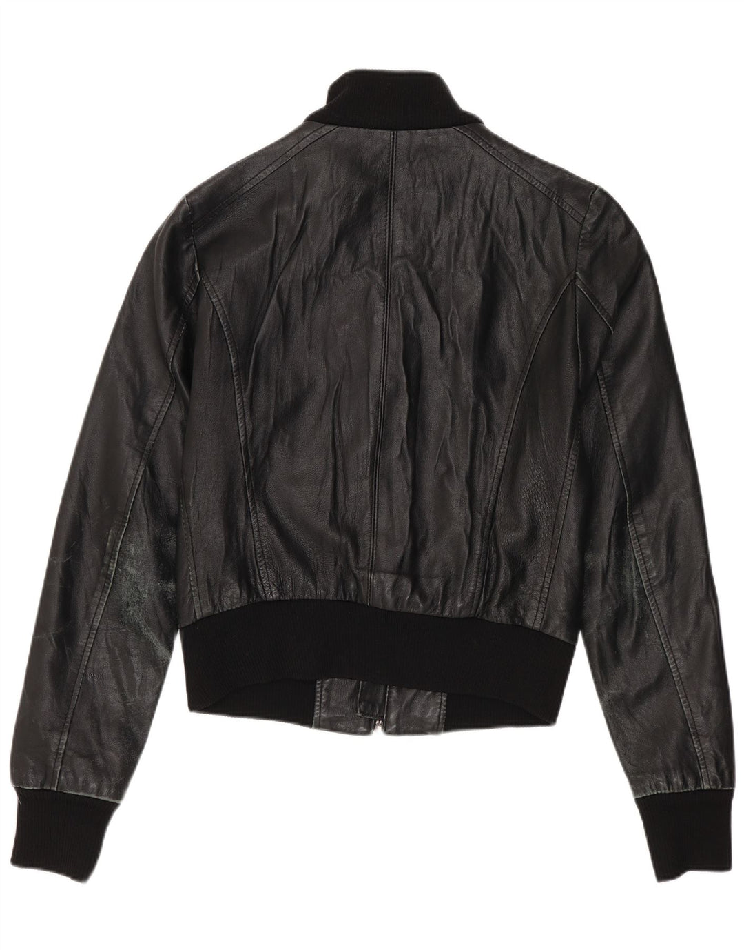Sasch Womens Crop Leather Jacket UK 12 Medium Black
