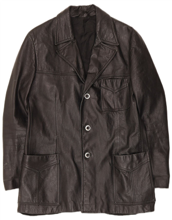 Vintage Mens 3 Button Leather Blazer Jacket UK 36 Small Black