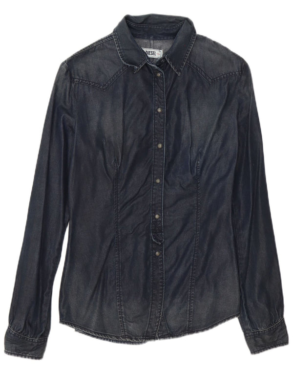 Diesel Womens Denim Shirt UK 12 Medium Navy Blue Cotton