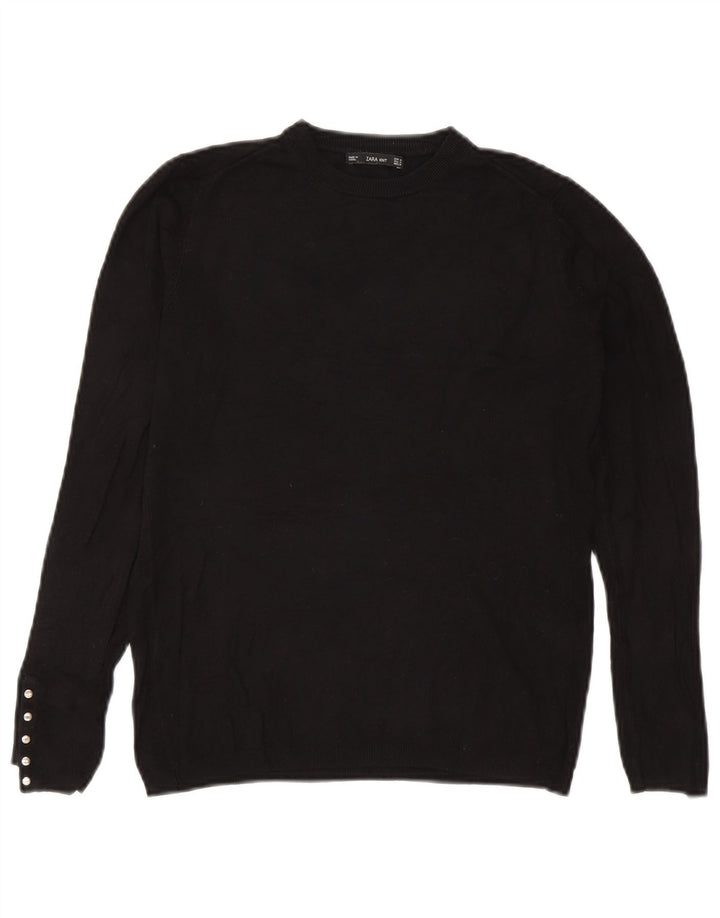 Zara Womens Crew Neck Jumper Sweater UK 12 Medium Black