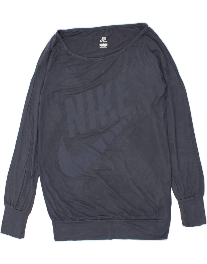 NIKE Womens Graphic Top Long Sleeve UK 14 Medium Navy Blue Viscose Vintage Nike and Second-Hand Nike from Messina Hembry 