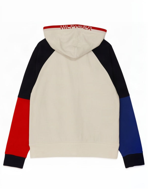 Maglione con cappuccio e zip grafica da uomo Tommy Hilfiger piccolo color block bianco