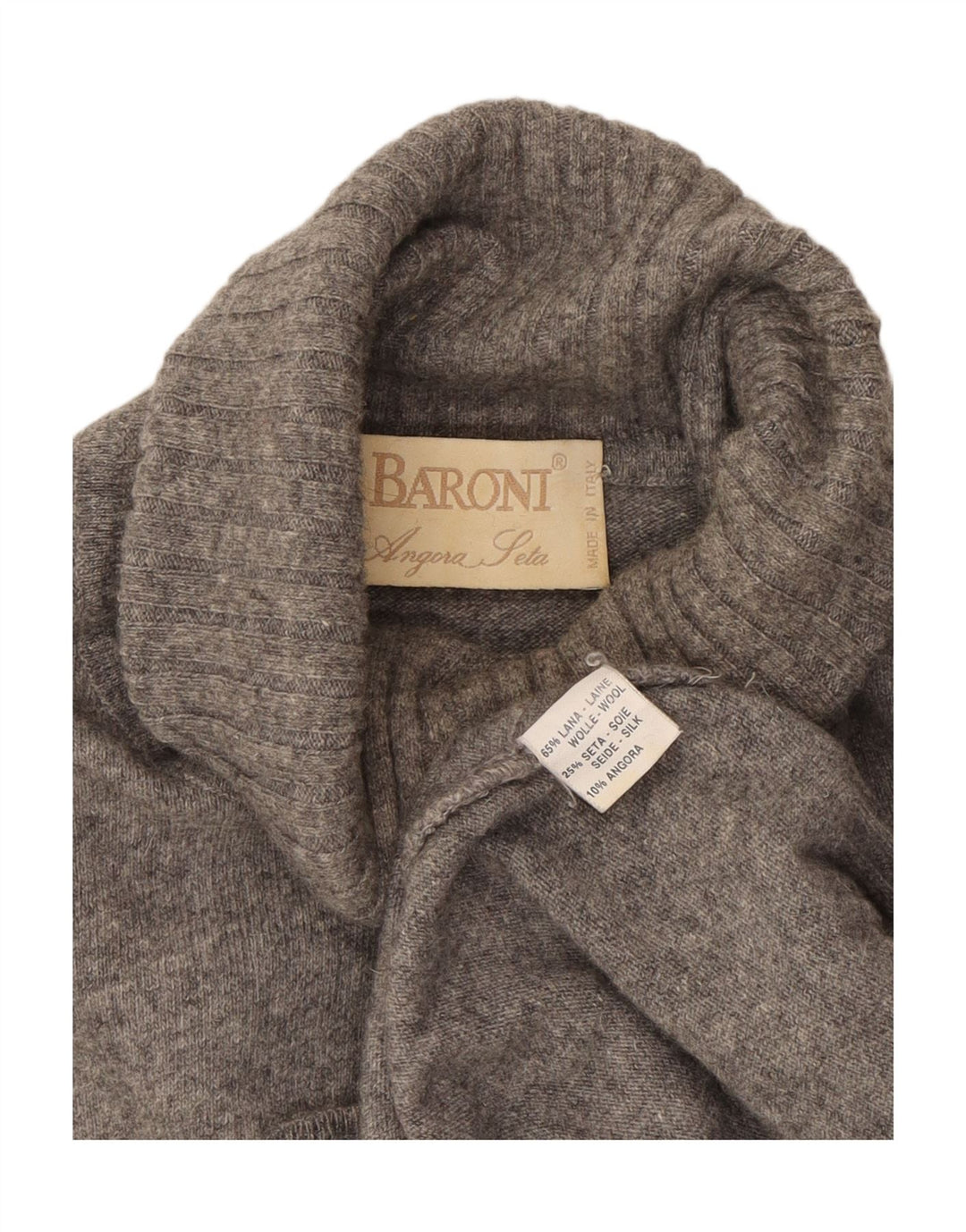BARONI Womens Graphic Roll Neck Jumper Sweater UK 14 Medium Grey Wool Vintage Baroni and Second-Hand Baroni from Messina Hembry 