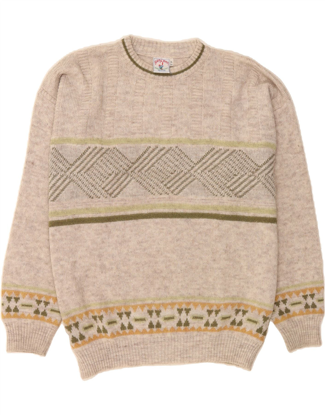 VINTAGE Mens Crew Neck Jumper Sweater XL Grey Argyle/Diamond Vintage Vintage and Second-Hand Vintage from Messina Hembry 