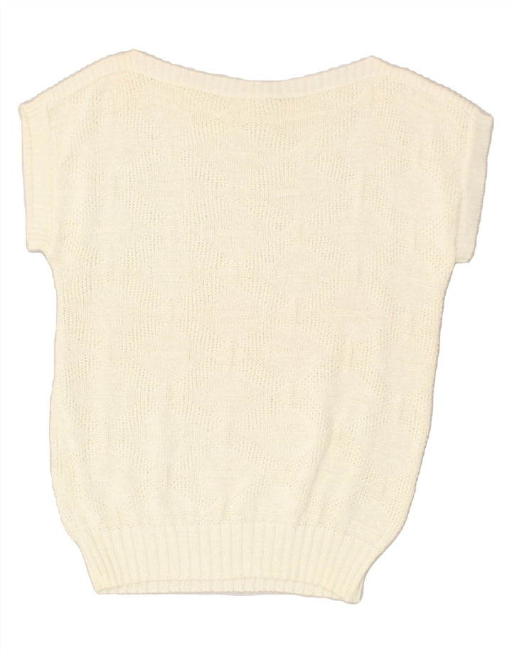 VINTAGE Womens Sleeveless Boat Neck Jumper Sweater UK 14 Medium Off White | Vintage Vintage | Thrift | Second-Hand Vintage | Used Clothing | Messina Hembry 