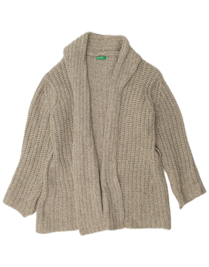 Benetton Womens Open Cardigan Sweater UK 14 Medium Grey Uld