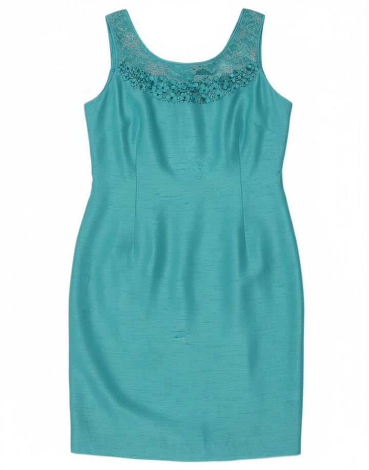 Jacques Vert Damen Ärmelloses Etuikleid UK 14 Mittelblaues Polyester