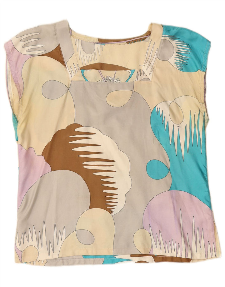 VINTAGE Womens Abstract Pattern Blouse Top UK 14 Medium Multicoloured