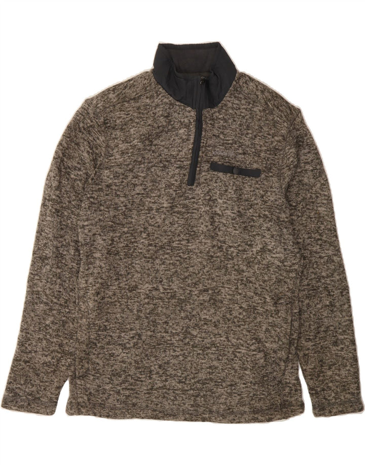 EDDIE BAUER Mens Zip Neck Sweatshirt Jumper Medium Grey Flecked Polyester Vintage Eddie Bauer and Second-Hand Eddie Bauer from Messina Hembry 