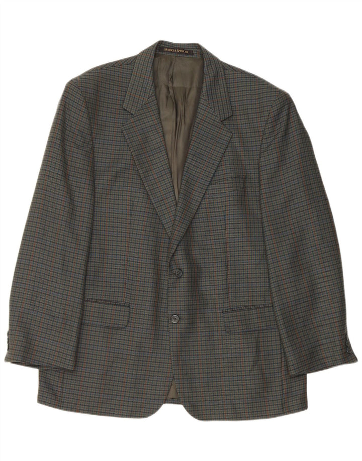 Marks & Spencer Mens 2 Button Blazer Jacket UK 44 XL Green Houndstooth