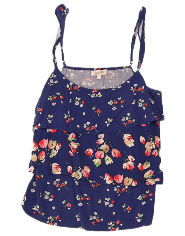 Oasis Damen Cami Top UK 14 Mittelblaue Viskose mit Blumenmuster