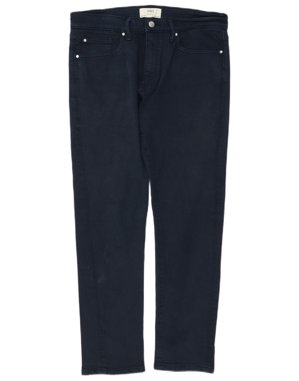 Marks & Spencer Mens Slim Casual Παντελόνι W32 L31 Navy Blue Cotton