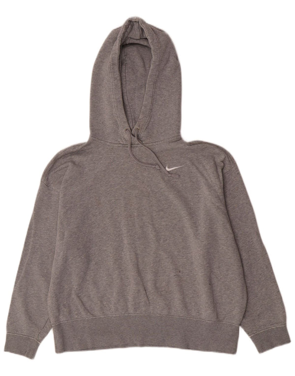 Nike Womens Relaxed Fit Hoodie Jumper UK 14 Medium Grey Cotton Sports