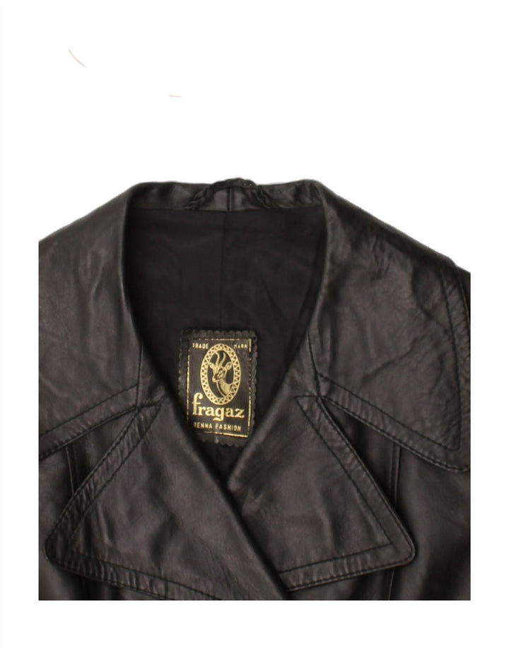 VINTAGE Womens Double Breasted Leather Jacket UK 14 Large Black Leather Vintage Vintage and Second-Hand Vintage from Messina Hembry 