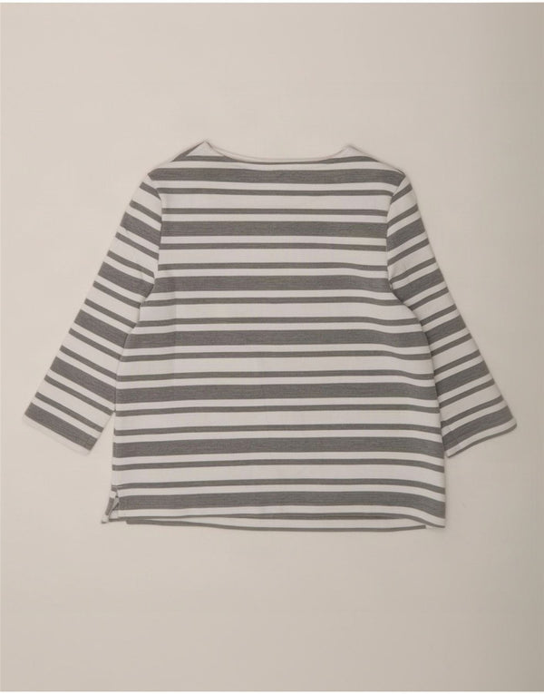Top feminino Marks & Spencer manga 3/4 UK 12 poliéster listrado cinza médio