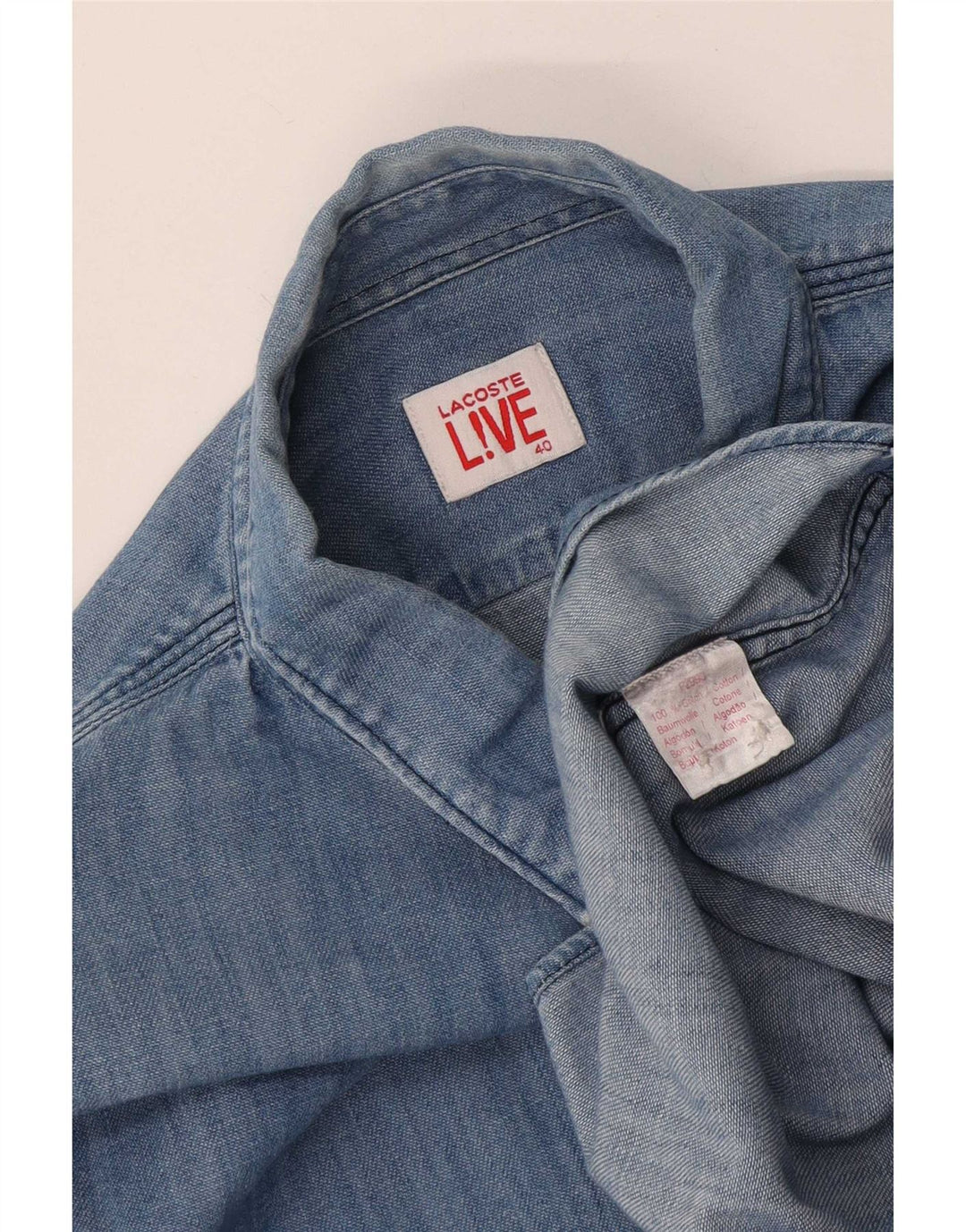 Lacoste Herre denimskjorte str. 40 Medium Blue Colourblock Cotton