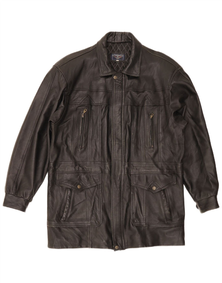 Vintage Mens Leather Coat UK 40 Large Black