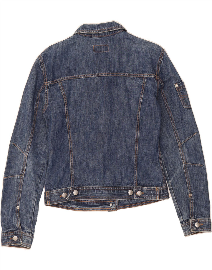 VINTAGE Womens Crop Denim Jacket UK 12 Medium Blue Vintage Vintage and Second-Hand Vintage from Messina Hembry 