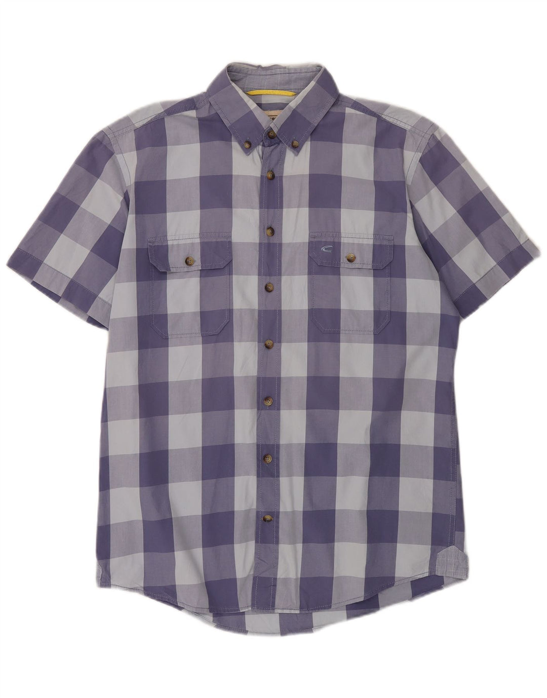 Camel Active Herre kortærmet Regular Fit skjorte Medium Blue Gingham Cotton