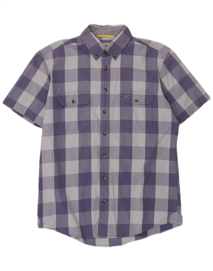 Camel Active Herre kortærmet Regular Fit skjorte Medium Blue Gingham Cotton