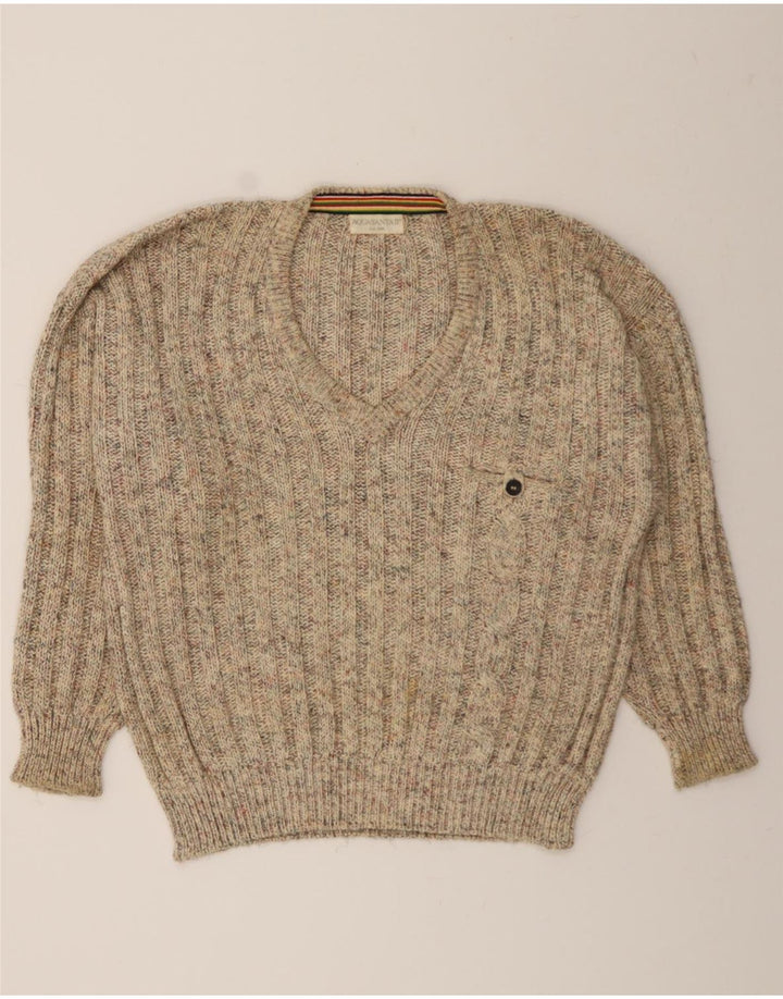VINTAGE Womens V-Neck Jumper Sweater IT 52 2XL Beige Cotton Vintage Vintage and Second-Hand Vintage from Messina Hembry 