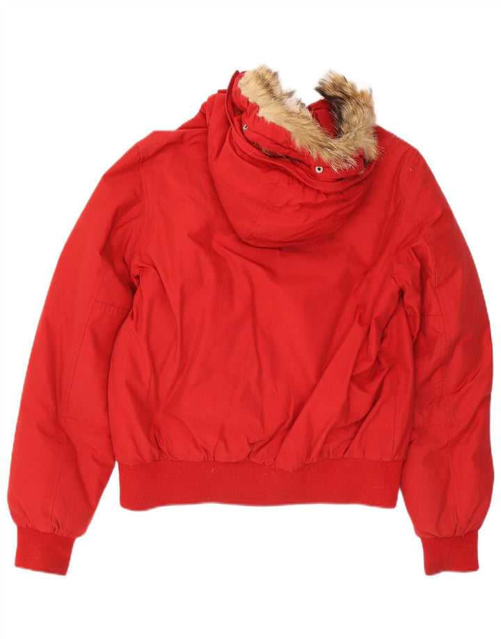 Woolrich Boys Hooded Padded Jacket 13-14 Years Red Cotton