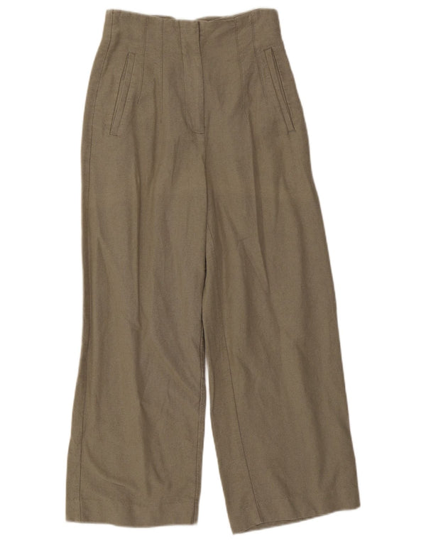 Calça feminina Zara cintura alta com perna larga XS W24 L25 algodão cáqui
