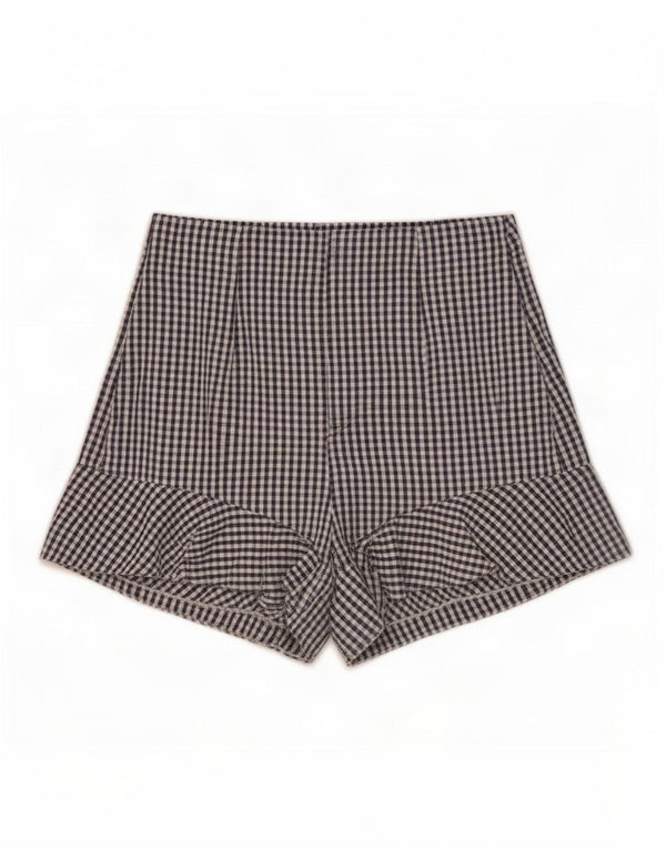 Zara Damen Shorts mit hoher Taille XS W24 Marineblau Gingham