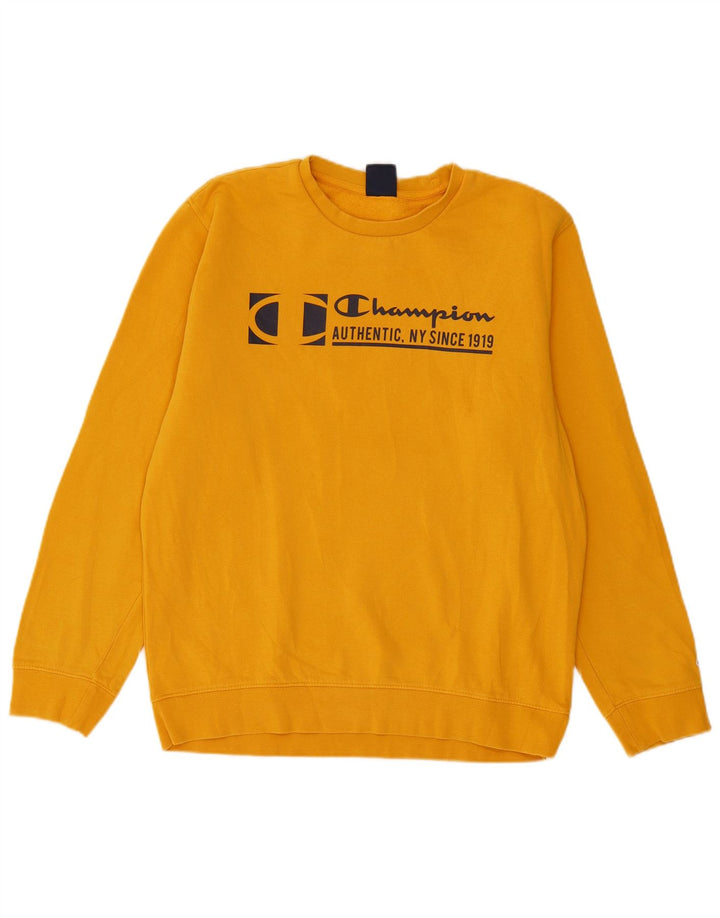 Champion Mens Graphic Sweatshirt Jumper Large Yellow Cotton
