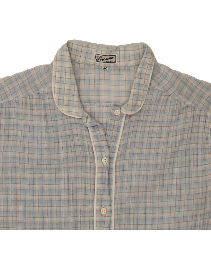 PEROSINO Womens Longline Short Sleeve Shirt IT 44 Medium Blue Check Cotton Vintage Perosino and Second-Hand Perosino from Messina Hembry 